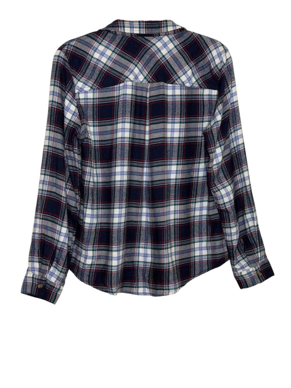 Maurices Flannel Shirt Top Blouse Plaid Blue White Green Red M - Picture 4 of 8